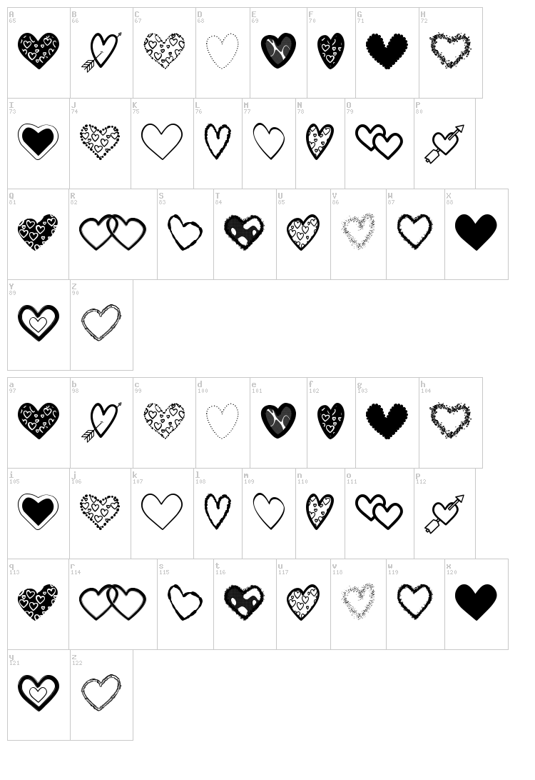 Hearts Shapes TFB font map